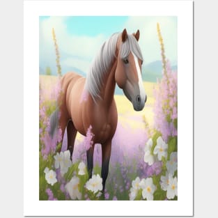 Horse in a Flower Field Posters and Art